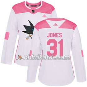 San Jose Sharks Trikot Martin Jones 31 Adidas 2017-2018 Weiß Pink Fashion Authentic - Dame